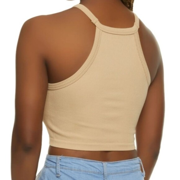 NWT J.o & Co Selena High Neck Cropped Ribbed Top in Warm Sand Sz XS/S - Picture 2 of 12